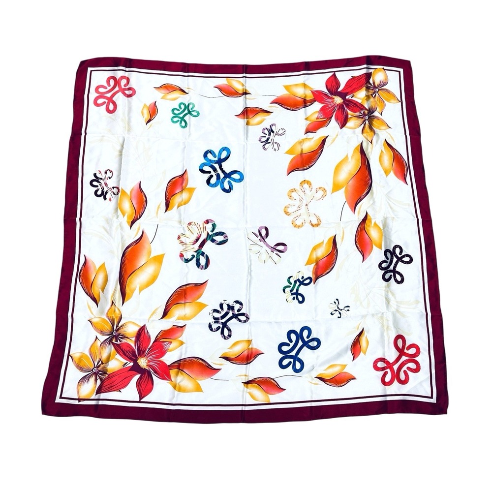 100%‎ Silk Square Scarf Florals Colorful Bohemian Coquette 36 in x 36 in